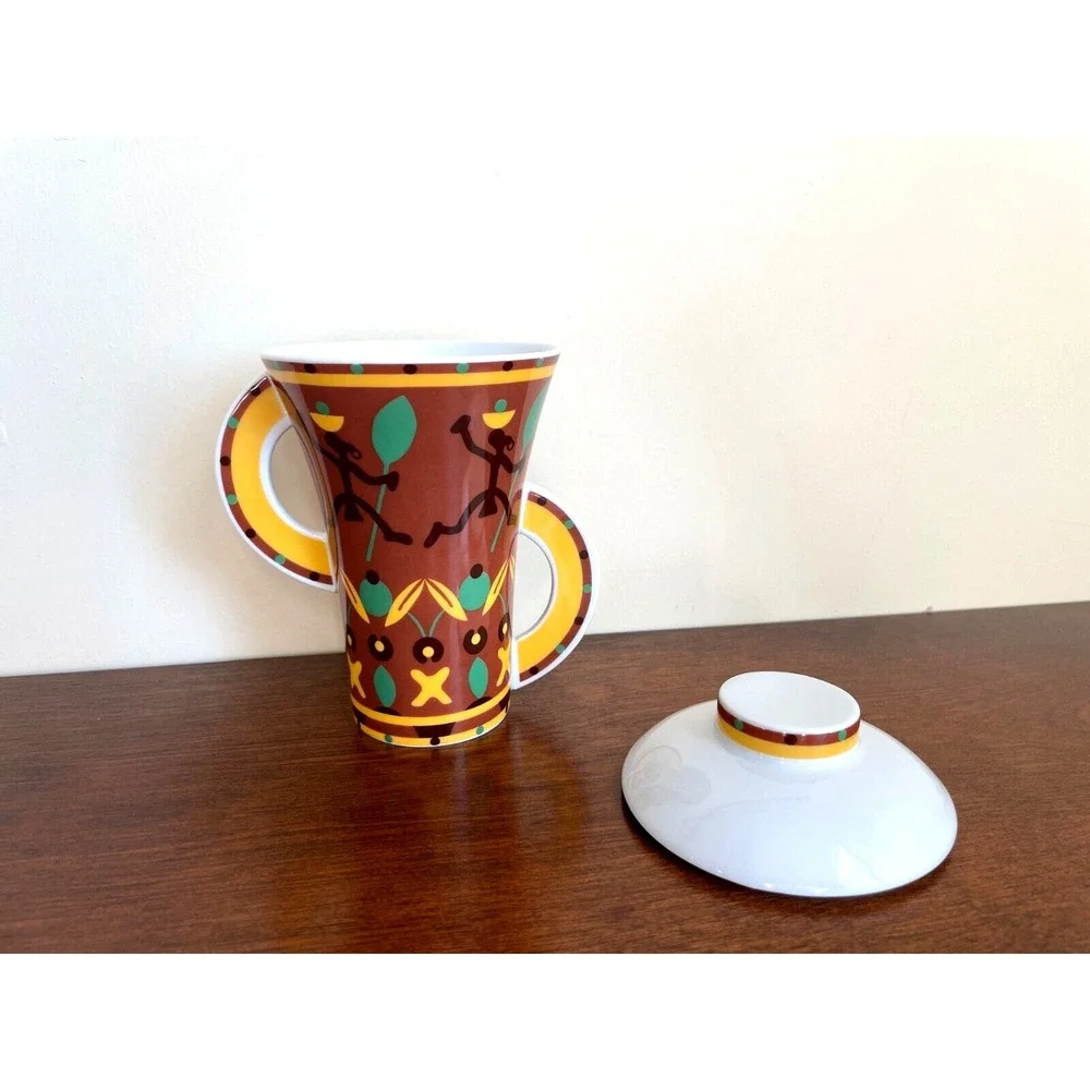 Kahla Germany Porcelain Coffee Tea‎ Mug Tall Cup with Lid Africa Theme Dancers